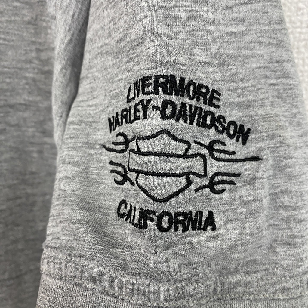 HARLEY DAVIDSON　ハーレーダビッドソン　半袖ポロシャツ　ワッペン　刺繡　グレー　灰色