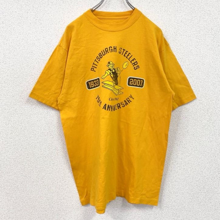 古着 used　Reebok　リーボック　半袖プリントTシャツ　ピッツバーグスティーラーズ　クルーネック　黄色　イエロー　Ｍサイズ