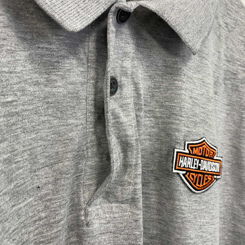 HARLEY DAVIDSON　ハーレーダビッドソン　半袖ポロシャツ　ワッペン　刺繡　グレー　灰色