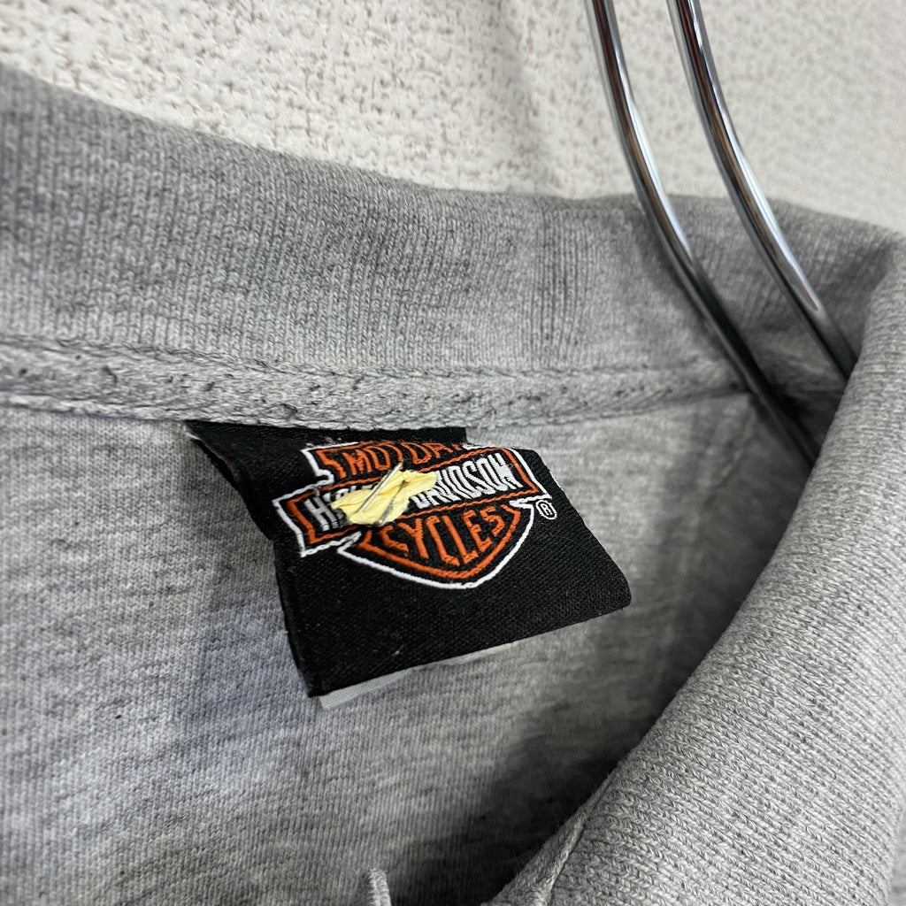 HARLEY DAVIDSON　ハーレーダビッドソン　半袖ポロシャツ　ワッペン　刺繡　グレー　灰色