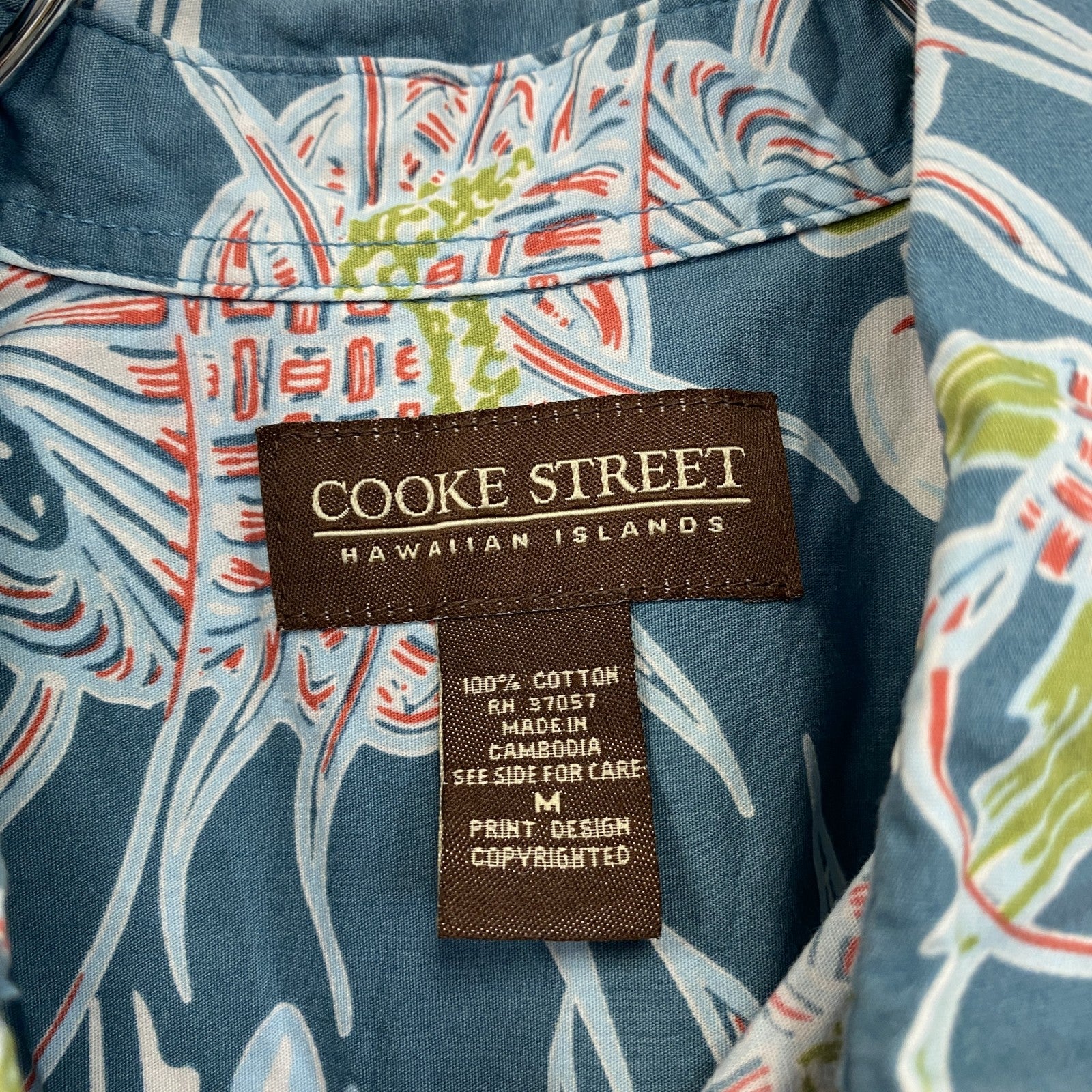 00s　COOKE STREET　クックストリート　半袖アロハシャツ　総柄　マルチカラー　青　ブルー　Mサイズ