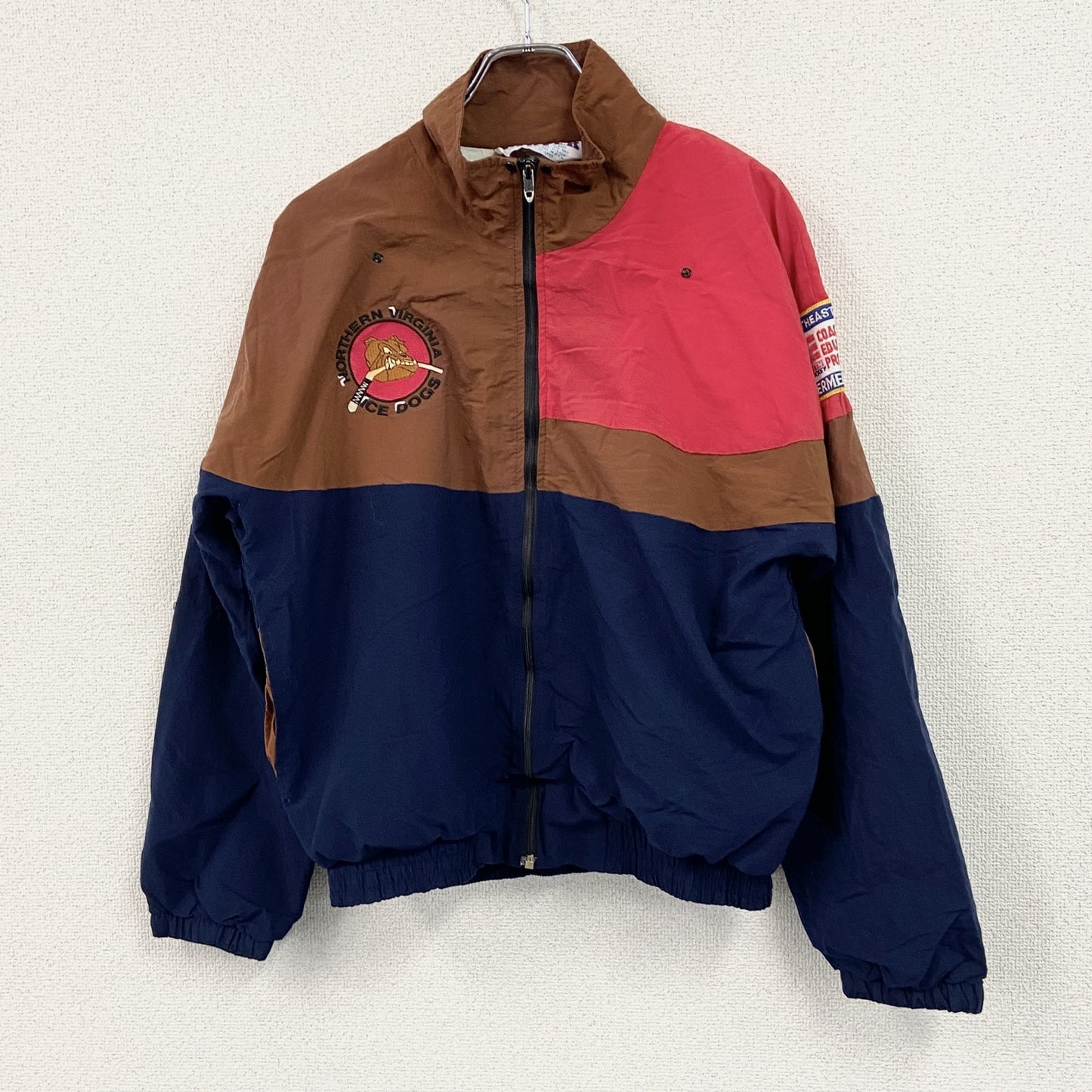 80s　MOYER　フルジップナイロンジャケット　ロケットTALON　ワッペン　星条旗　アーチプリント　マルチカラー　Sサイズ