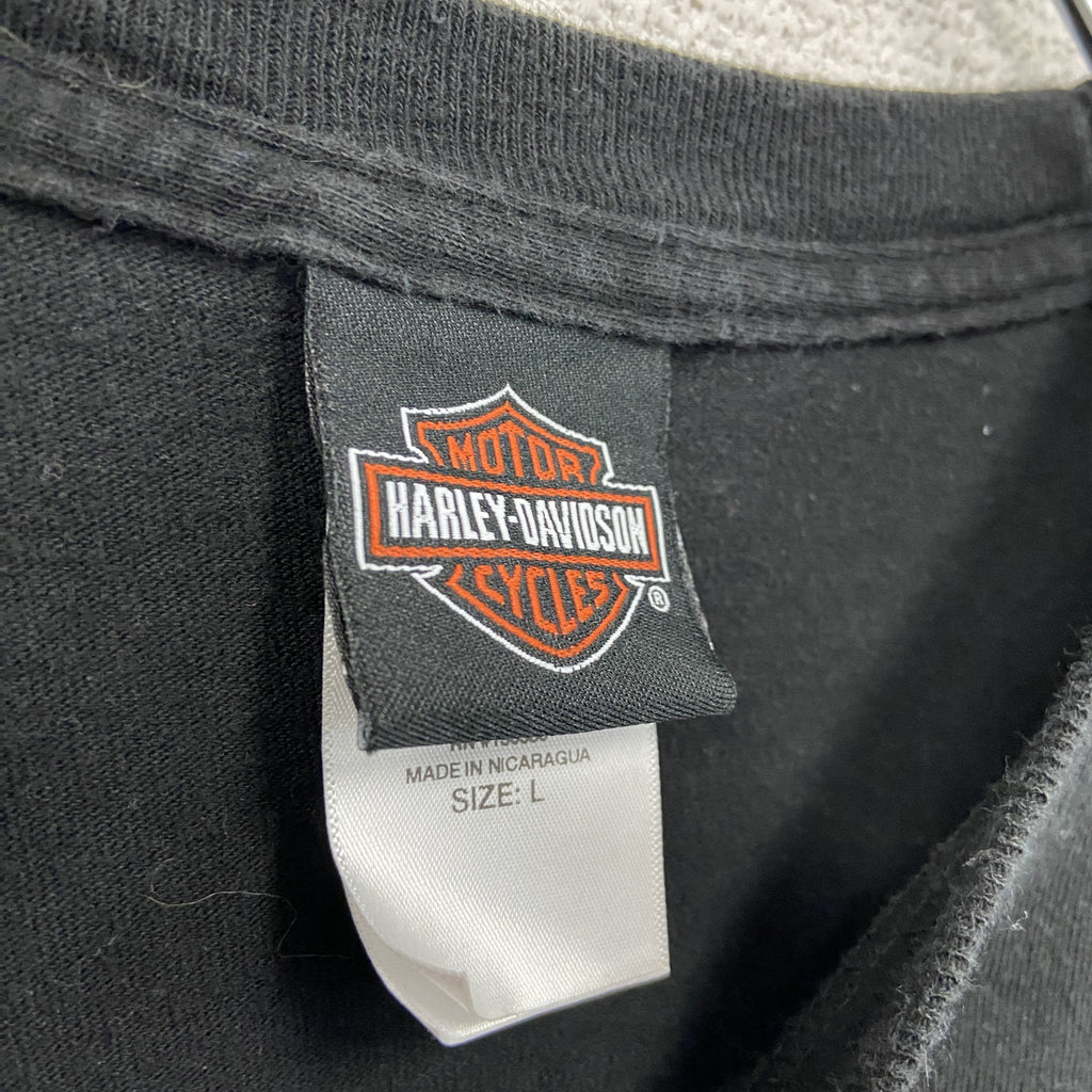 HARLEY DAVIDSON　ハーレーダビッドソン　半袖プリントTシャツ　パッチポケット　黒　ブラック　Lサイズ