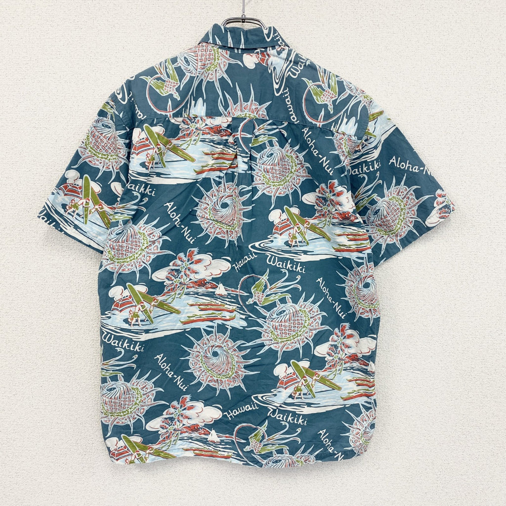 00s　COOKE STREET　クックストリート　半袖アロハシャツ　総柄　マルチカラー　青　ブルー　Mサイズ