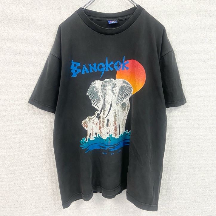 古着 used　バンコク　像　半袖スーベニアプリントTシャツ　00s　ヴィンテージ　黒　ブラック　Lサイズ