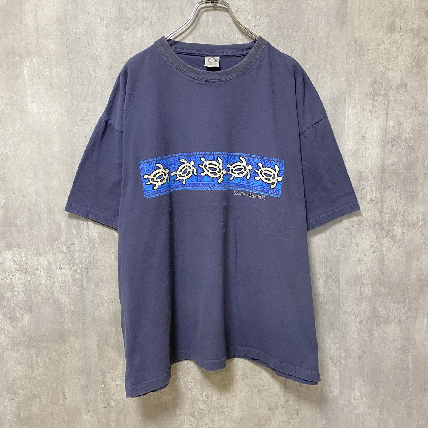 COTTON MAGIC　半袖プリントスーベニアTシャツ　フェード　クルーネック　ビックシルエット　紺　ネイビー　2XLサイズ