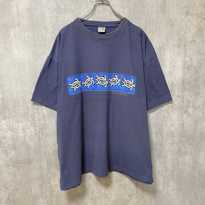 COTTON MAGIC　半袖プリントスーベニアTシャツ　フェード　クルーネック　ビックシルエット　紺　ネイビー　2XLサイズ