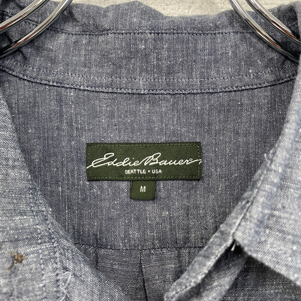 Eddie Bauer　エディーバウアー　半袖リネン混ボックスシャツ　グレー　Mサイズ