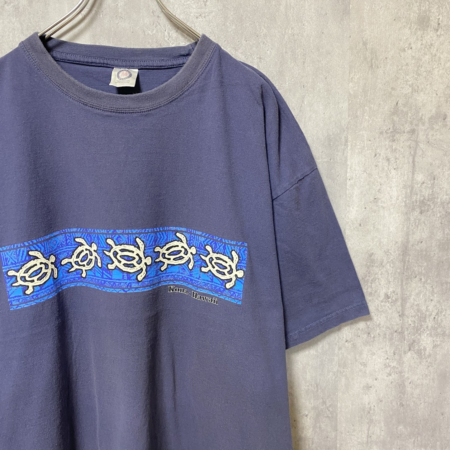 COTTON MAGIC　半袖プリントスーベニアTシャツ　フェード　クルーネック　ビックシルエット　紺　ネイビー　2XLサイズ