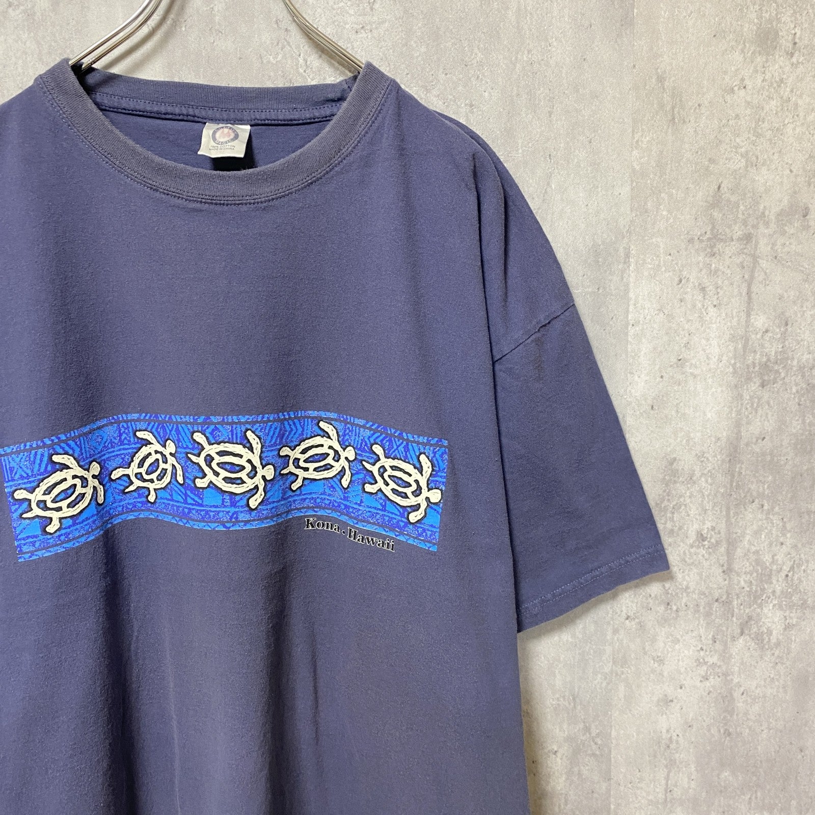 COTTON MAGIC　半袖プリントスーベニアTシャツ　フェード　クルーネック　ビックシルエット　紺　ネイビー　2XLサイズ