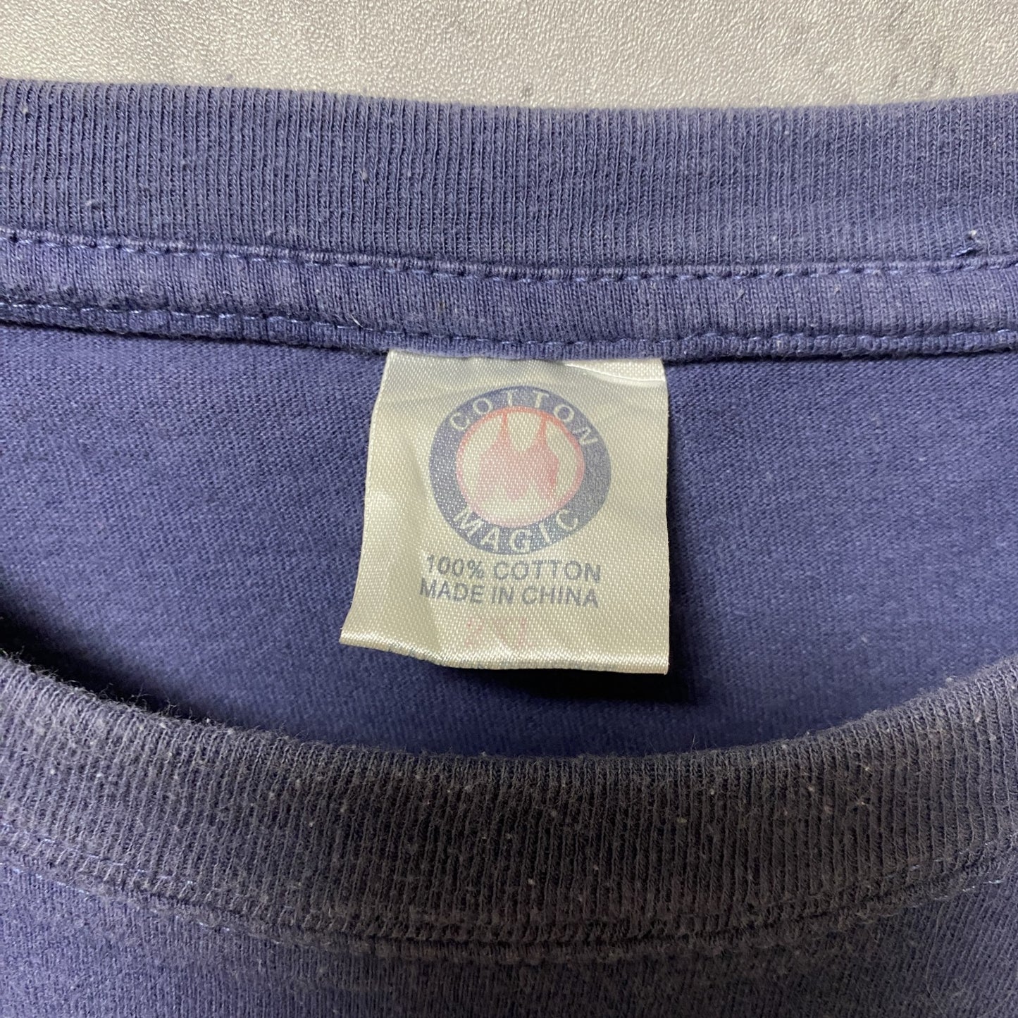 COTTON MAGIC　半袖プリントスーベニアTシャツ　フェード　クルーネック　ビックシルエット　紺　ネイビー　2XLサイズ