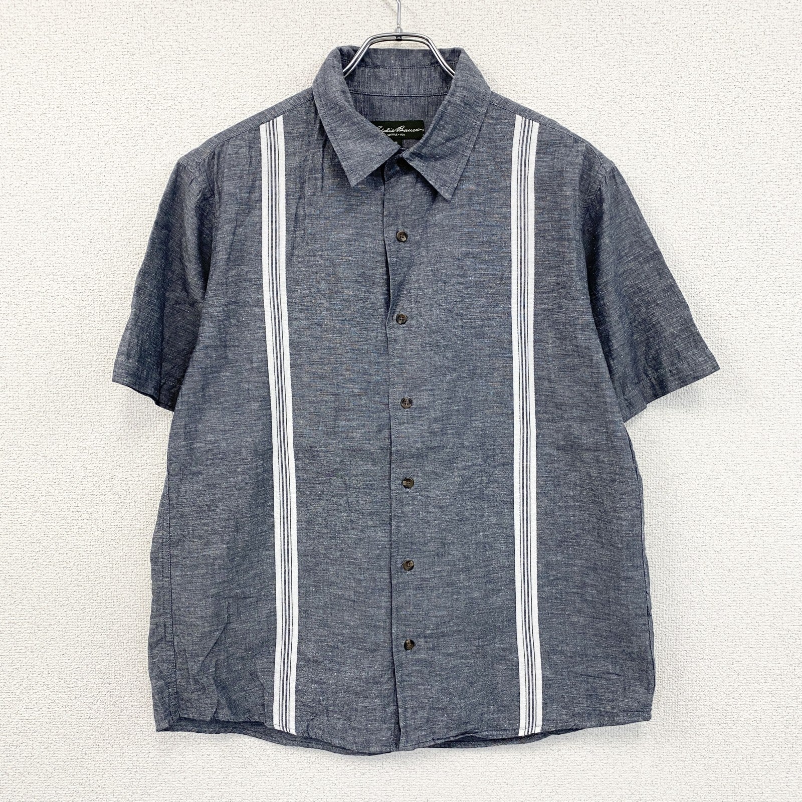 Eddie Bauer　エディーバウアー　半袖リネン混ボックスシャツ　グレー　Mサイズ