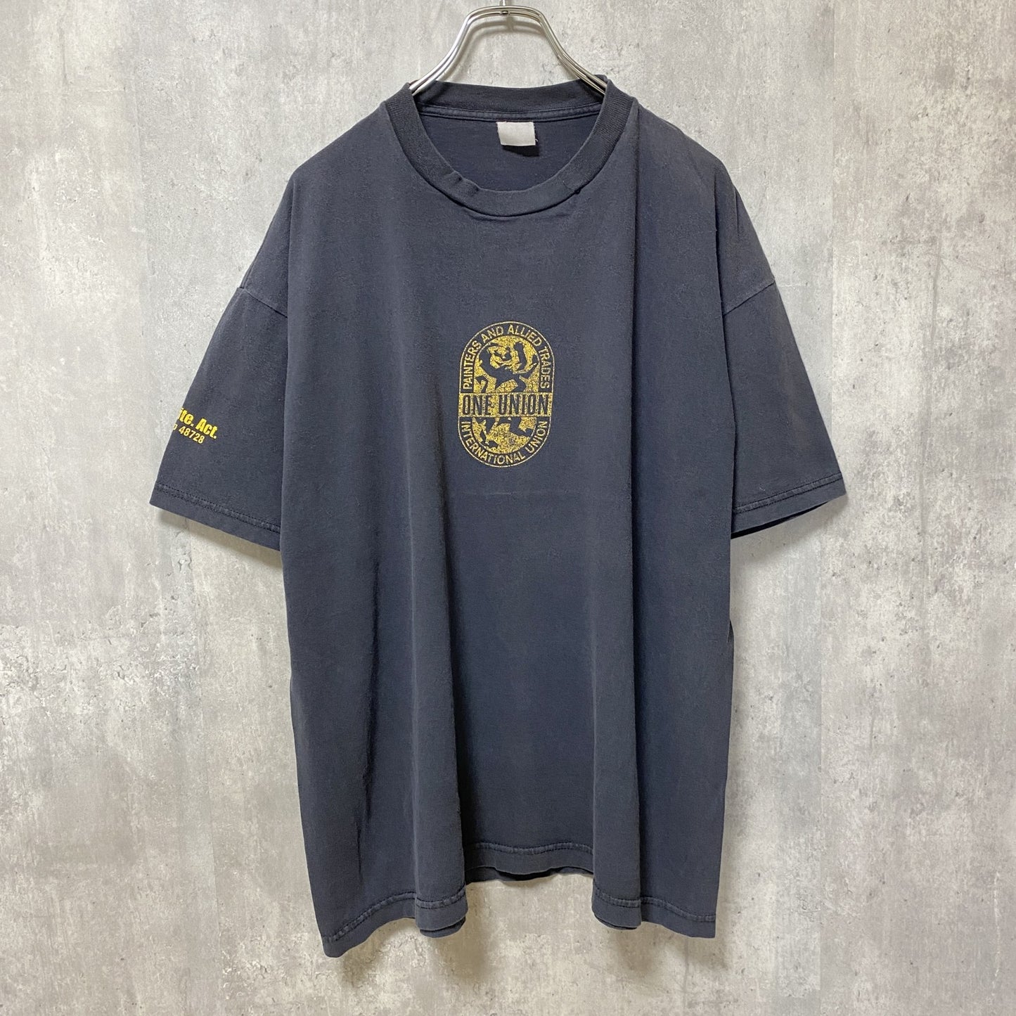 ONE UNION　半袖プリントTシャツ　フェード　アーチプリント　3連プリント　両面プリント　クルーネック　紺　ネイビー