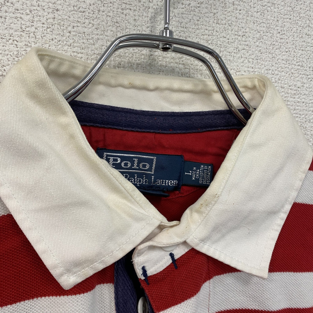 Polo by Ralph Lauren　ポロバイラルフローレン　半袖ポロシャツ　ボーダー柄　赤　レッド　白　ホワイト　Lサイズ