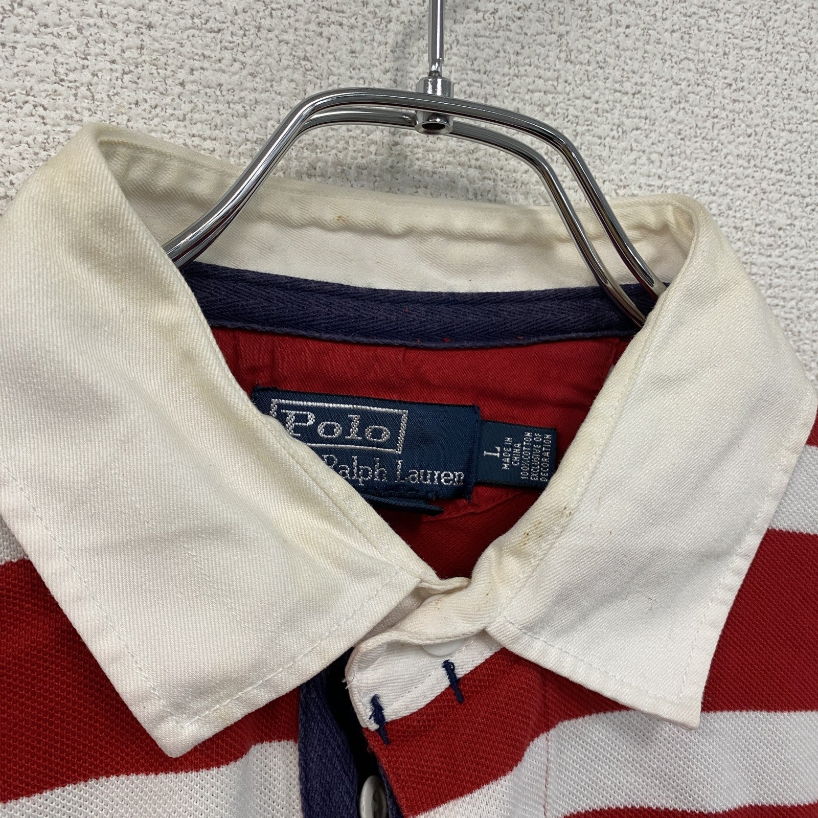 Polo by Ralph Lauren　ポロバイラルフローレン　半袖ポロシャツ　ボーダー柄　赤　レッド　白　ホワイト　Lサイズ