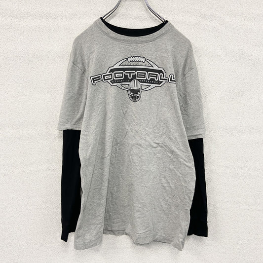 PROSPIRIT　長袖Tシャツ/ロンT　レイヤード　フットボール　グレー　黒　ブラック　XLサイズ
