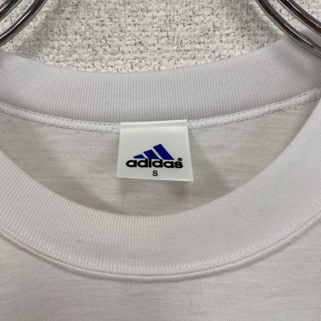 90s　adidas　アディダス　半袖プリントTシャツ　ヴィンテージ　デサント期　白　ホワイト　Sサイズ