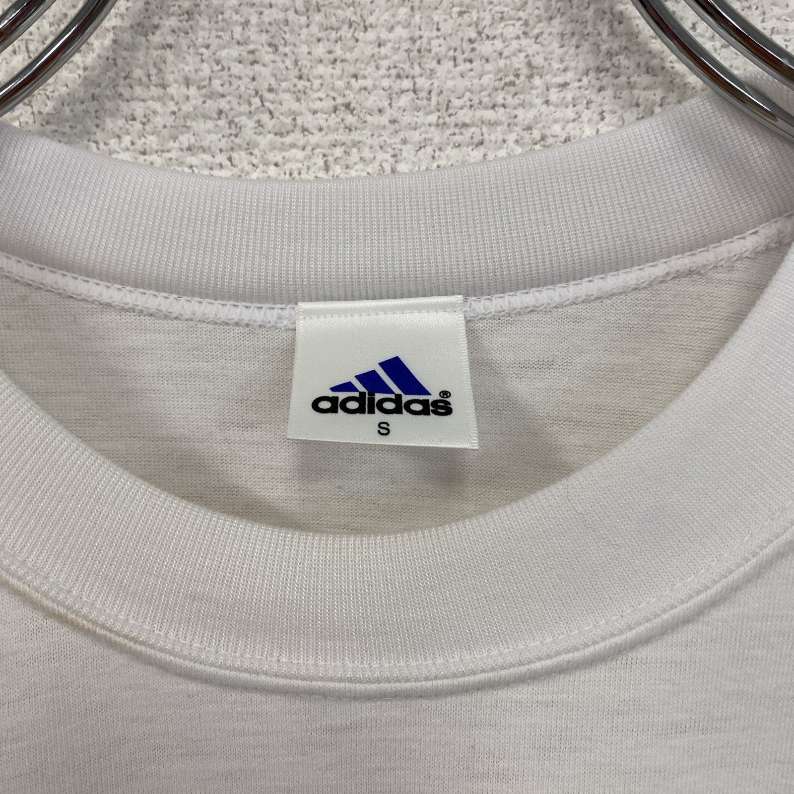 90s　adidas　アディダス　半袖プリントTシャツ　ヴィンテージ　デサント期　白　ホワイト　Sサイズ