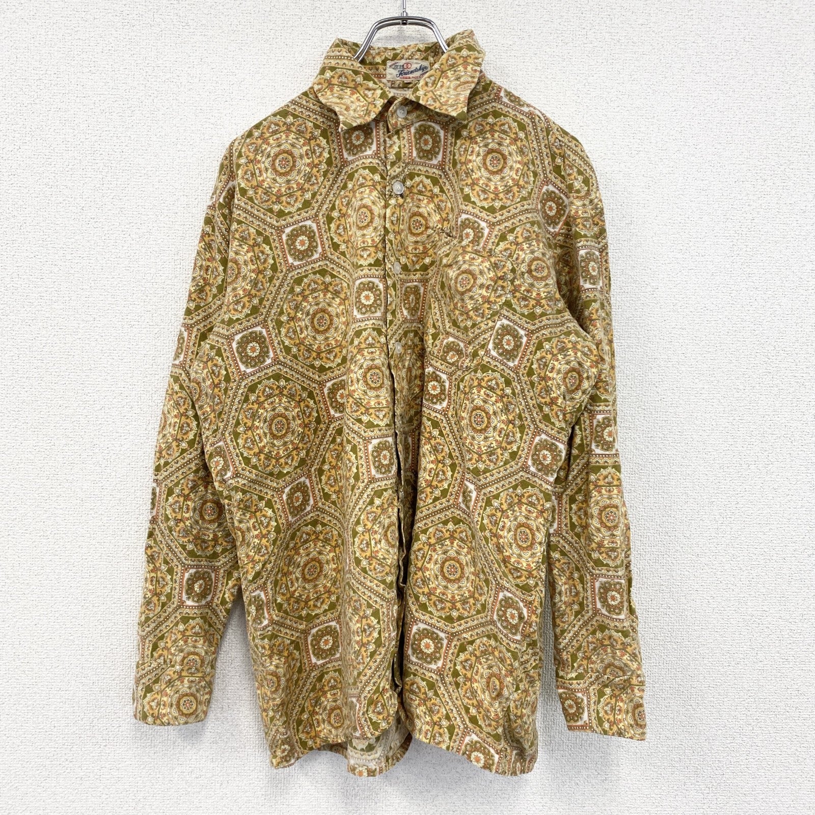 ～90s　長袖総柄シャツ　ヴィンテージ　ベージュ　41サイズ