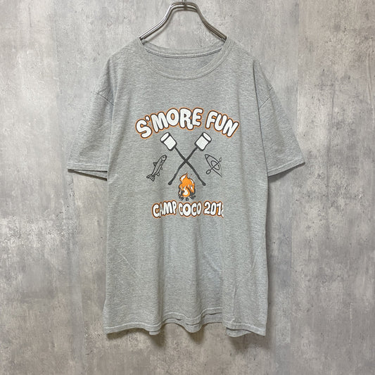 古着 used　S'MORE　マシュマロ　半袖プリントTシャツ　グレー　バックプリント　クルーネック　オーバーサイズ　XLサイズ