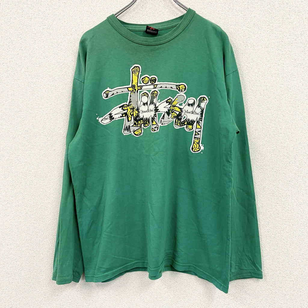 Stussy　ステューシー　長袖プリントTシャツ/ロンT　緑　グリーン　Mサイズ