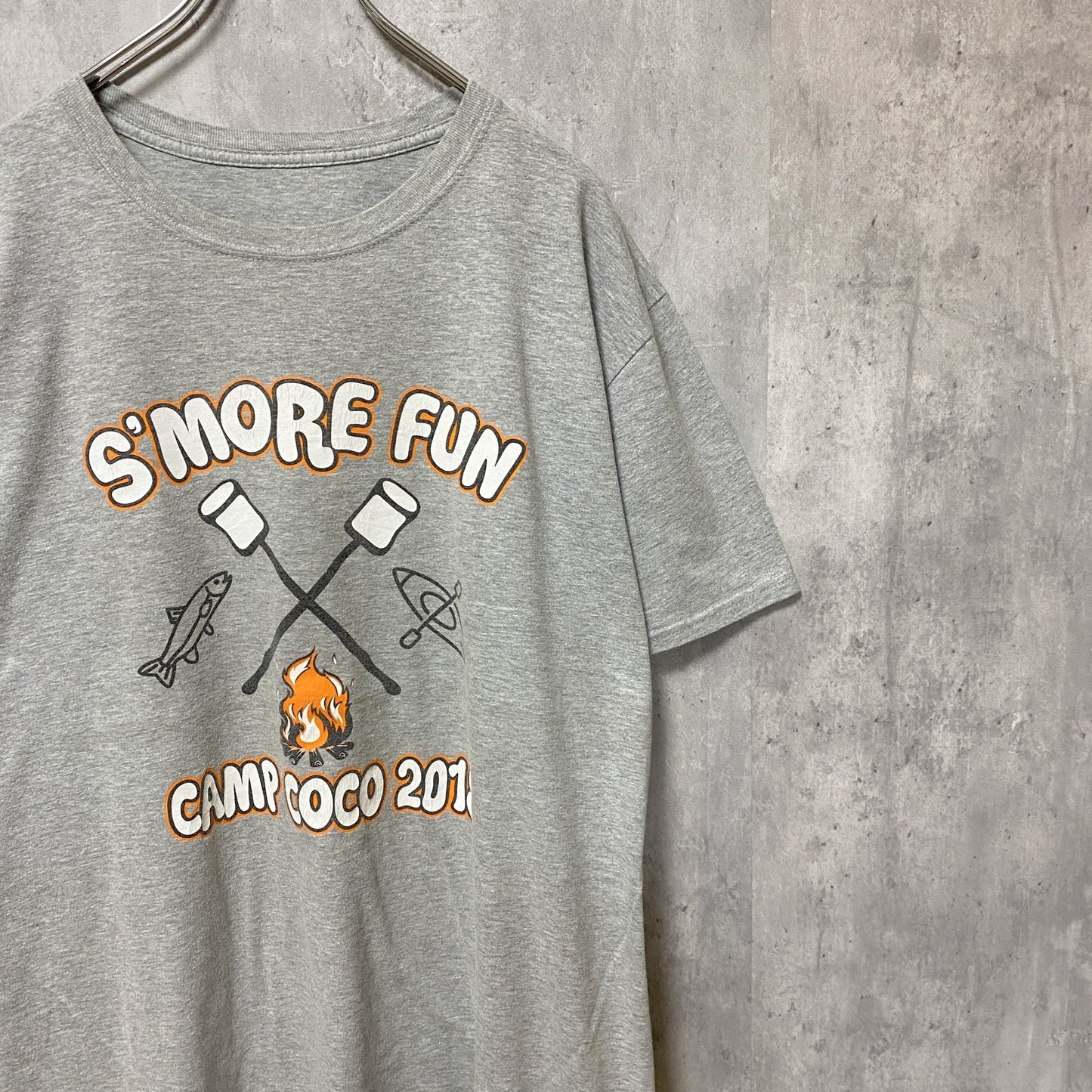 古着 used　S'MORE　マシュマロ　半袖プリントTシャツ　グレー　バックプリント　クルーネック　オーバーサイズ　XLサイズ