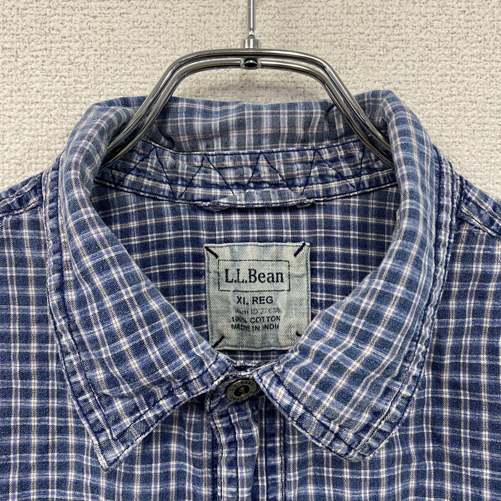 L.L.Bean　エルエルビーン　長袖ワークシャツ　チェック柄　青　ブルー　XLサイズ