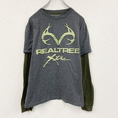REALTREE　リアルツリー　長袖Tシャツ/ロンT　レイヤード　ダークグレー　カーキ　Lサイズ