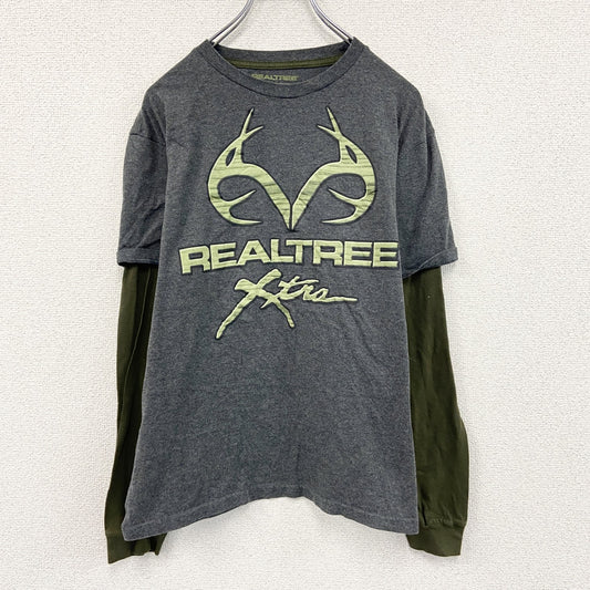 REALTREE　リアルツリー　長袖Tシャツ/ロンT　レイヤード　ダークグレー　カーキ　Lサイズ