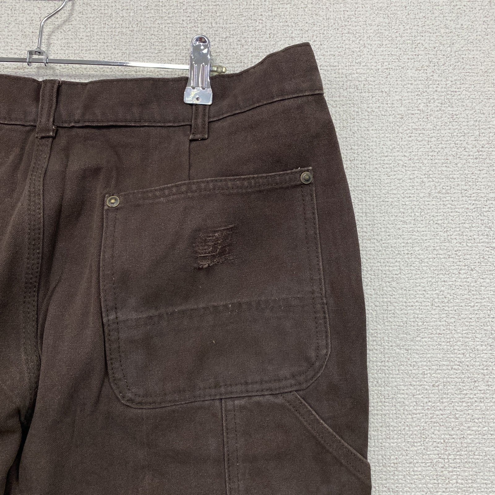 ノーブランド　ダブルニーペインターパンツ　ダックパンツ　ジップフライ　ブラウン