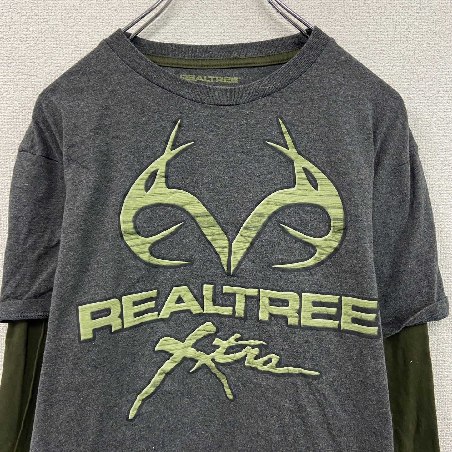 REALTREE　リアルツリー　長袖Tシャツ/ロンT　レイヤード　ダークグレー　カーキ　Lサイズ