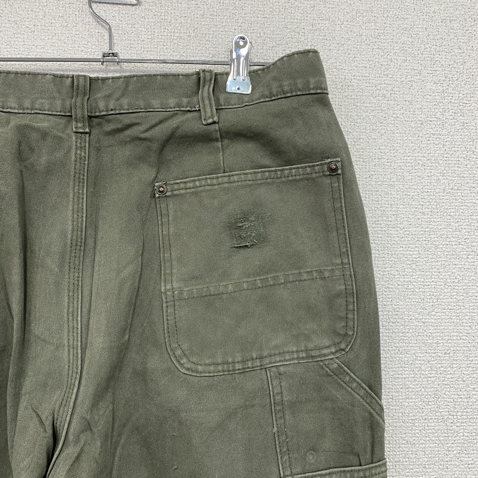 ノーブランド　ダブルニーペインターパンツ　ダックパンツ　ジップフライ　カーキ