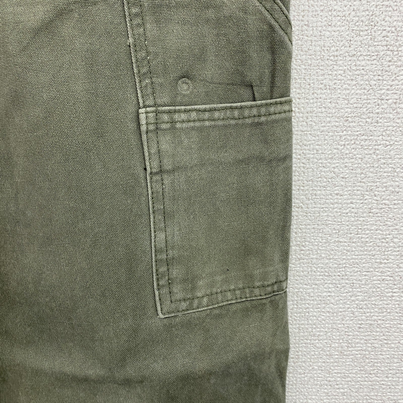 ノーブランド　ダブルニーペインターパンツ　ダックパンツ　ジップフライ　カーキ