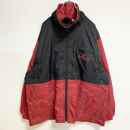 古着 used　BIOWORLD　長袖刺繍ナイロンジャケット　ORANGE COUNTY　レトロアウター　赤　黒　Lサイズ