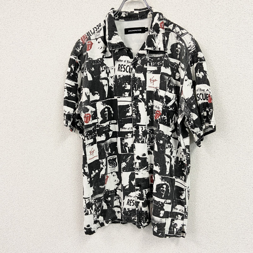 JACKROSE　ジャックローズ　半袖シャツ/柄シャツ　バイカラー　白　ホワイト　黒　ブラック　4サイズ