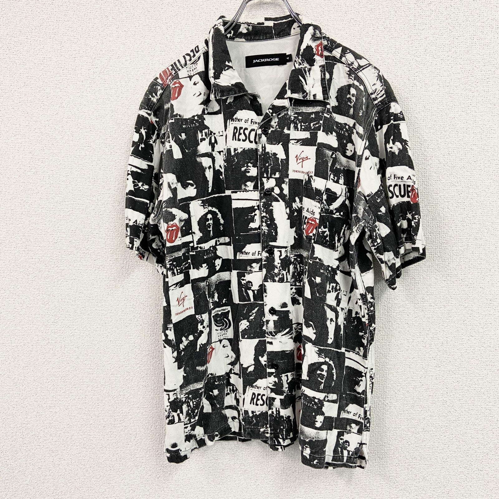 JACKROSE　ジャックローズ　半袖シャツ/柄シャツ　バイカラー　白　ホワイト　黒　ブラック　4サイズ