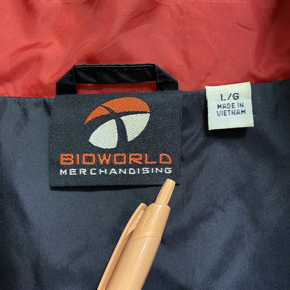古着 used　BIOWORLD　長袖刺繍ナイロンジャケット　ORANGE COUNTY　レトロアウター　赤　黒　Lサイズ