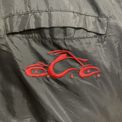 古着 used　BIOWORLD　長袖刺繍ナイロンジャケット　ORANGE COUNTY　レトロアウター　赤　黒　Lサイズ