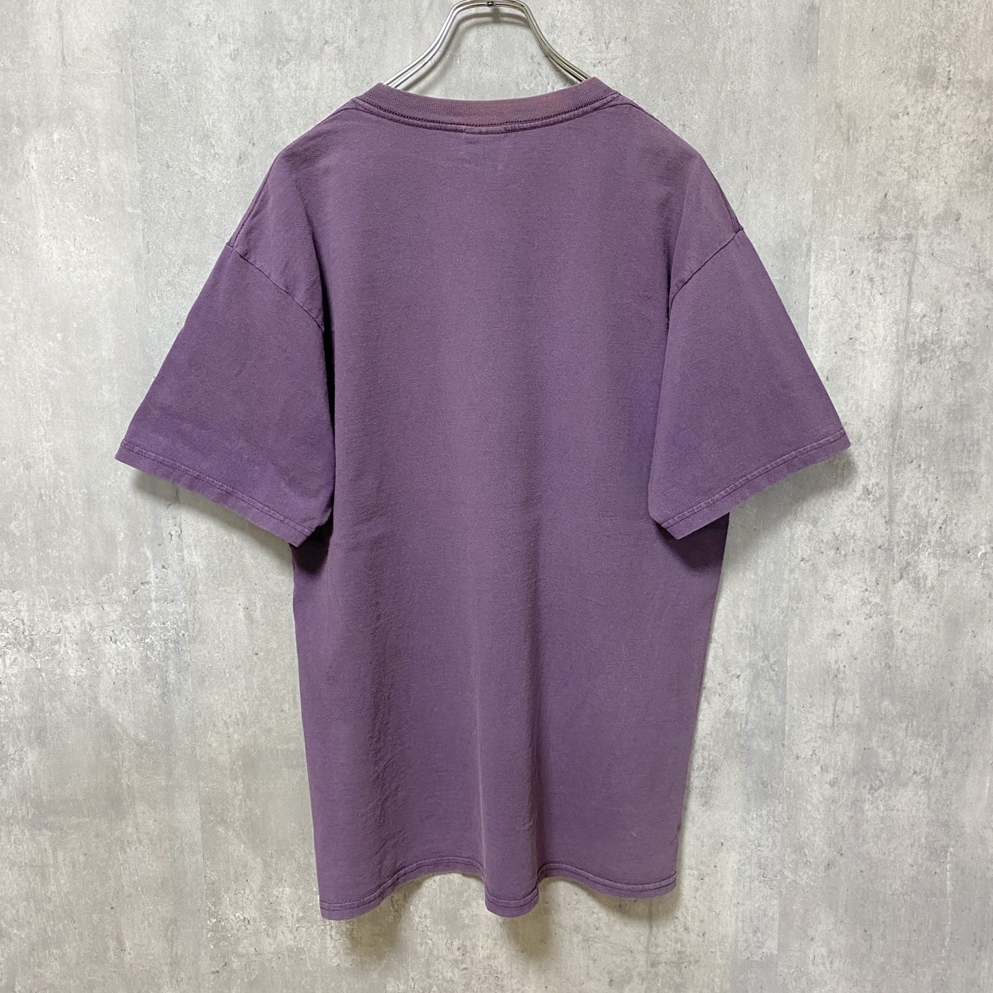 古着 used　GILDAN　ギルダン　狼　半袖アニマル柄プリントTシャツ　紫　パープル　レトロ　デザイン　クルーネック　Lサイズ