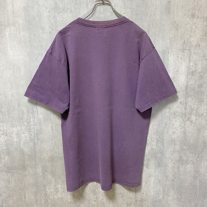 古着 used　GILDAN　ギルダン　狼　半袖アニマル柄プリントTシャツ　紫　パープル　レトロ　デザイン　クルーネック　Lサイズ