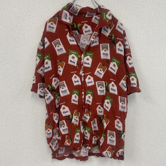 古着 used　Rhude　ルード　半袖オープンカラーシャツ　総柄開襟シャツ　USA製　レーヨン100％　赤　レッド　Lサイズ