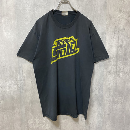 古着 used　半袖プリントTシャツ　黒　ブラック　レトロ　デザイン　個性的　クルーネック　春夏服　Lサイズ