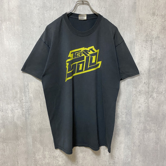 古着 used　半袖プリントTシャツ　黒　ブラック　レトロ　デザイン　個性的　クルーネック　春夏服　Lサイズ