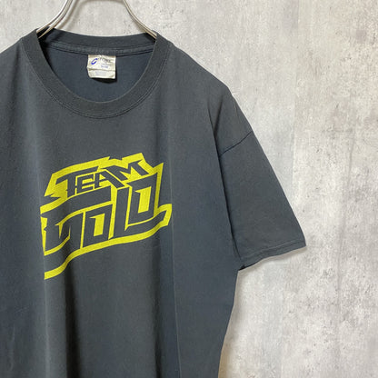 古着 used　半袖プリントTシャツ　黒　ブラック　レトロ　デザイン　個性的　クルーネック　春夏服　Lサイズ