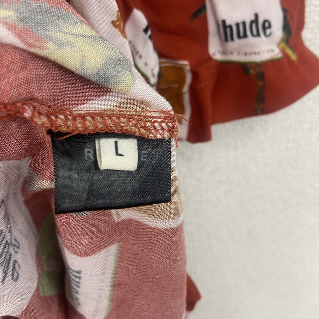 古着 used　Rhude　ルード　半袖オープンカラーシャツ　総柄開襟シャツ　USA製　レーヨン100％　赤　レッド　Lサイズ