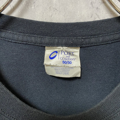 古着 used　半袖プリントTシャツ　黒　ブラック　レトロ　デザイン　個性的　クルーネック　春夏服　Lサイズ
