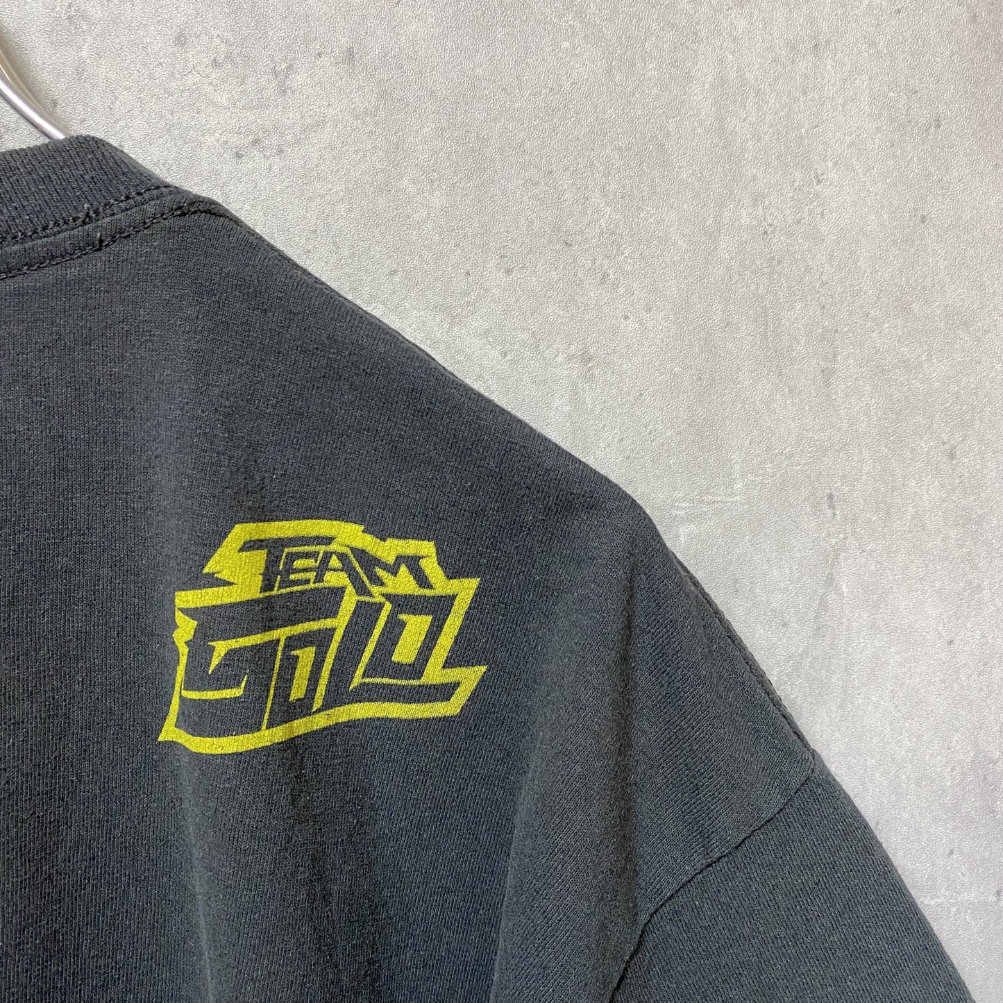 古着 used　半袖プリントTシャツ　黒　ブラック　レトロ　デザイン　個性的　クルーネック　春夏服　Lサイズ