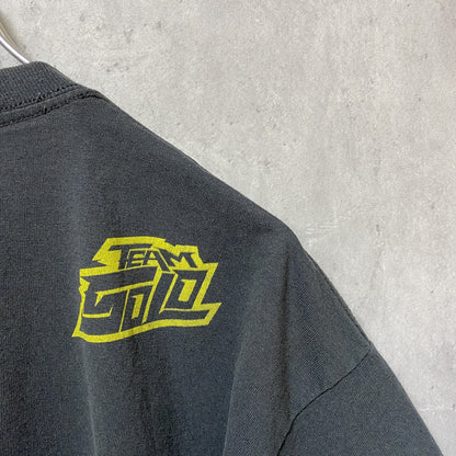 古着 used　半袖プリントTシャツ　黒　ブラック　レトロ　デザイン　個性的　クルーネック　春夏服　Lサイズ