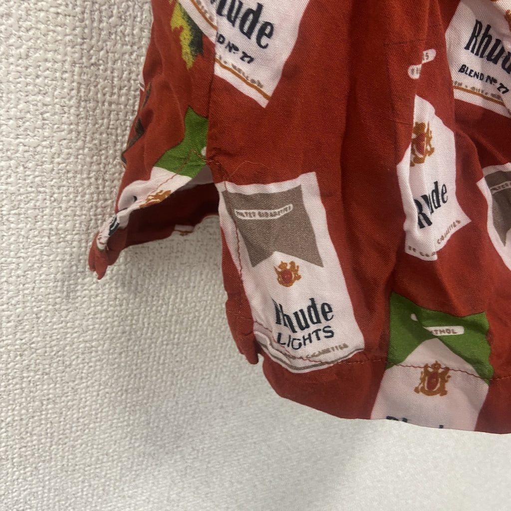 古着 used　Rhude　ルード　半袖オープンカラーシャツ　総柄開襟シャツ　USA製　レーヨン100％　赤　レッド　Lサイズ