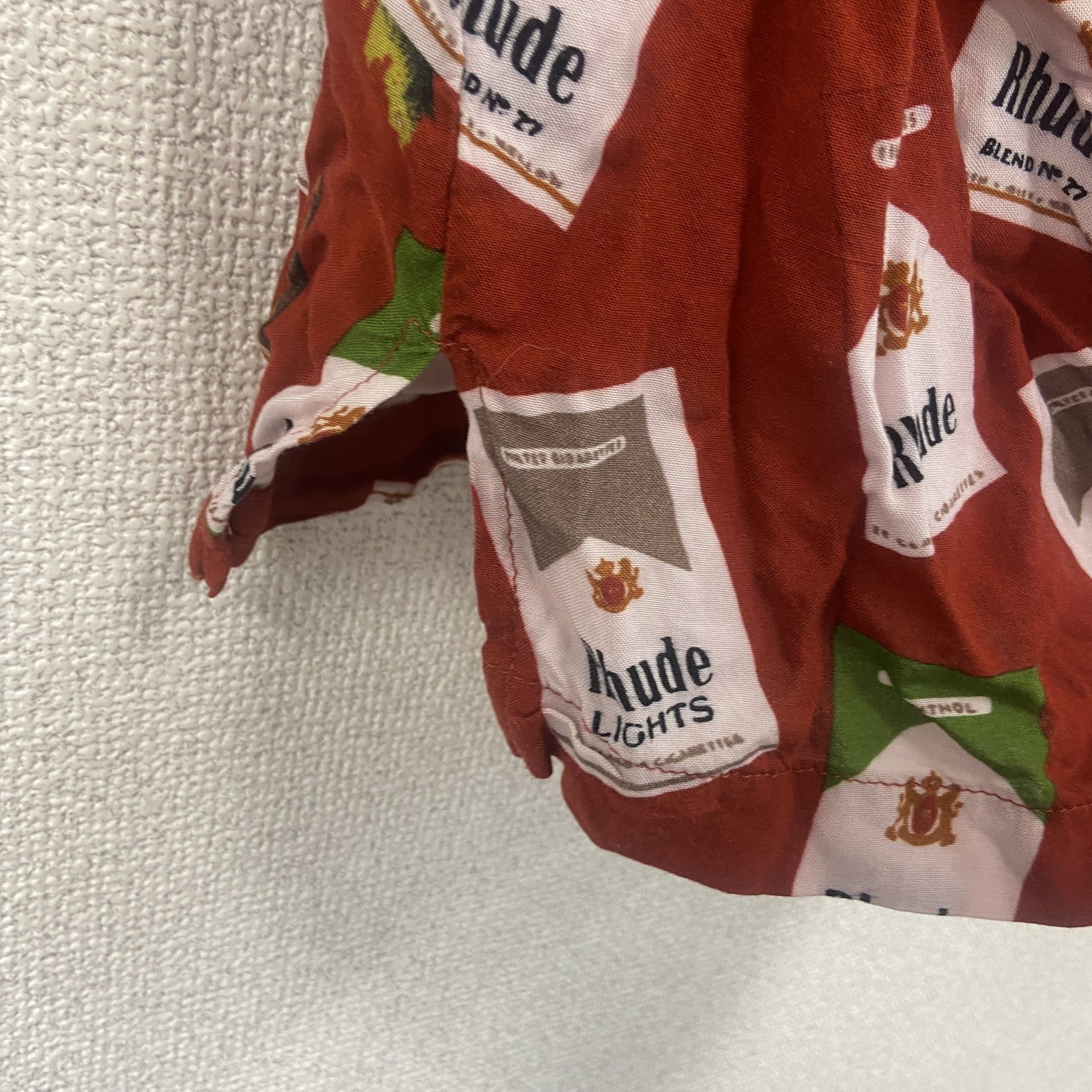 古着 used　Rhude　ルード　半袖オープンカラーシャツ　総柄開襟シャツ　USA製　レーヨン100％　赤　レッド　Lサイズ